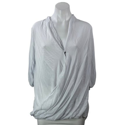 Helmut Lang Women's Light Gray 3/4 Sleeve V Neck Drape Blouse Shirt Top Size M