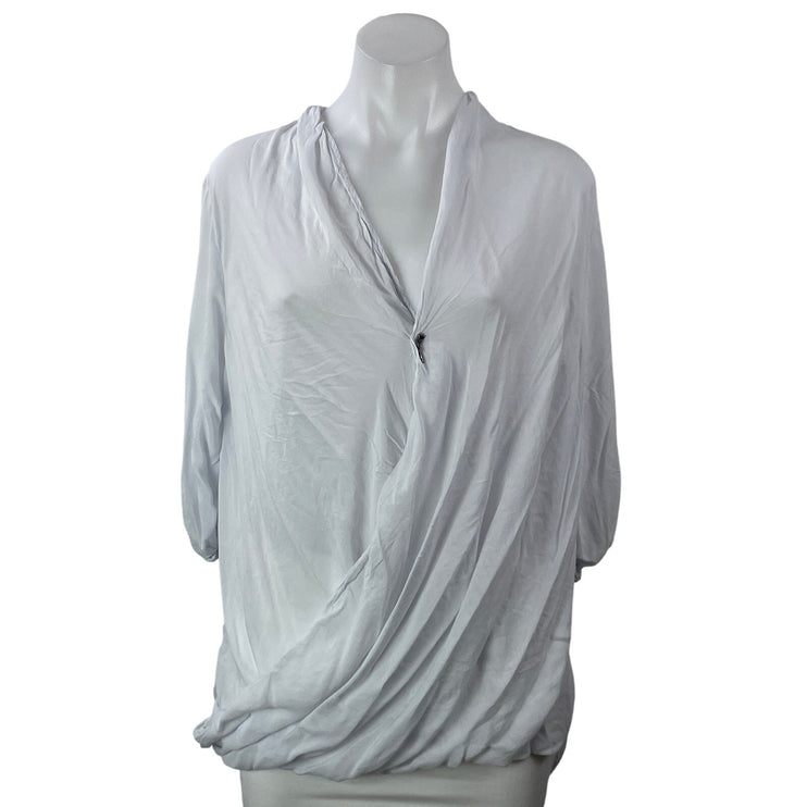 Helmut Lang Women's Light Gray 3/4 Sleeve V Neck Drape Blouse Shirt Top Size M