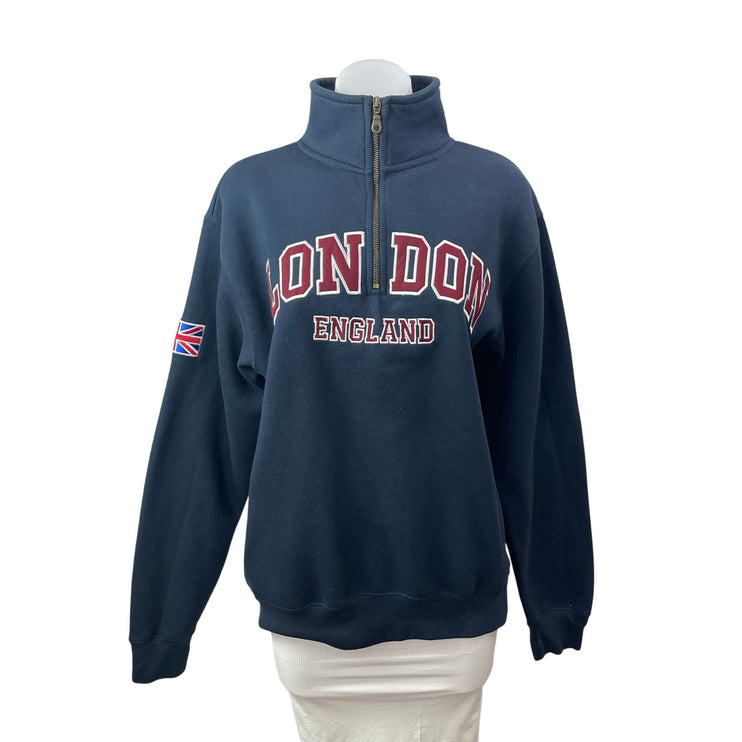 Zone One Blue Embroidered Logo High Neck Long Sleeve Swetaer Sweatshirt Top Sz L