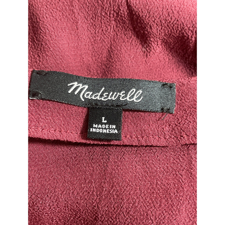 Madewell Women's Red V Neck Short Sleeve Button Front Mini Shirt Shift Dress L