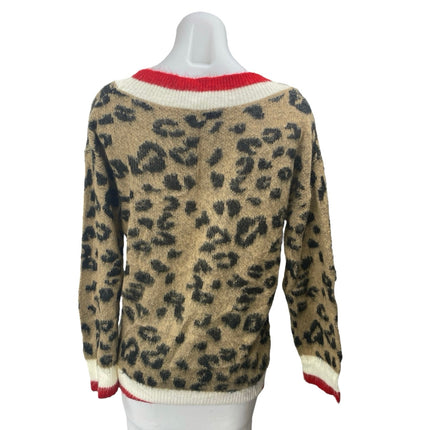 Lulus Women's Leopard Animal Print V Neck Brushed Long Sleeve Sweater Top S/M