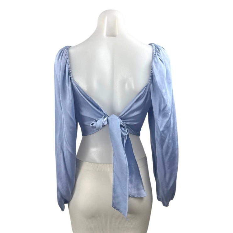 Isalis Women's Blue Long Sleeve Bustier Corset Tie Back Crop Blouse Top Size S