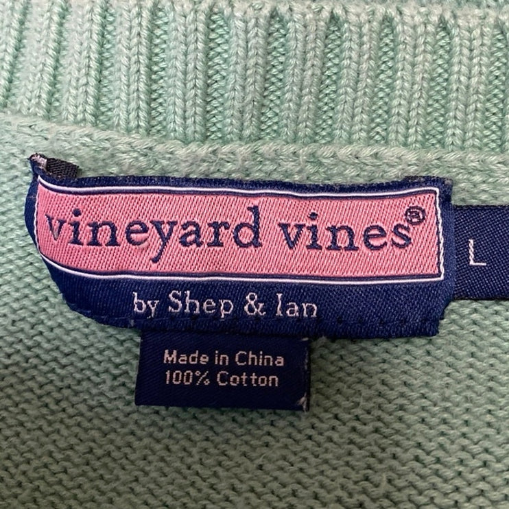 Vineyard Vines Green Cotton Knit Crewneck Long Sleeve Pullover Sweater Top Sz L