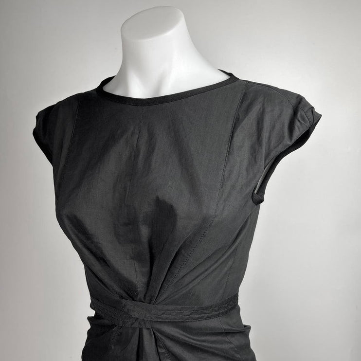 She’s So $513 Black Made In Italy Italian Designer Luxe Tie Cap Sleeve Dress 6