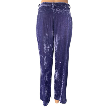 Zara Women's Purple Velvet Velour High Waisted Straight Leg Trousers Pants XS