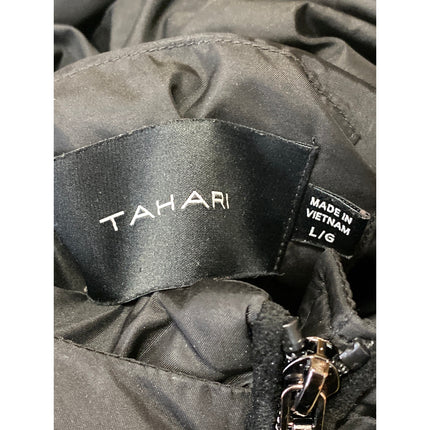 Tahari Womens Black Quilted Long Sleeve Hooded Fitted Puffer Parka Coat Jacket L