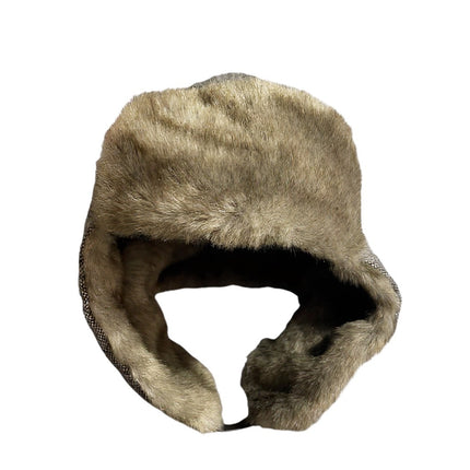 Banana Republic Wool Faux Fur Goat Leather Strap Aviator Bomber Trapper Hat S/M