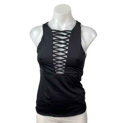 Kookai Women's Black Lace Up Crisscross Sleeveless Cami Blouse Tank Top Size 1