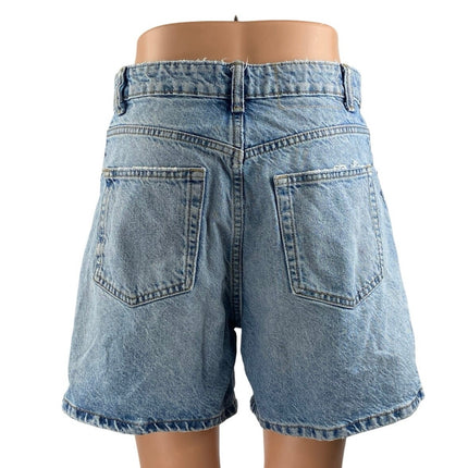 Zara Women's Blue Light Wash High Rise Bermuda Boyfriend Denim Jean Shorts Sz 8
