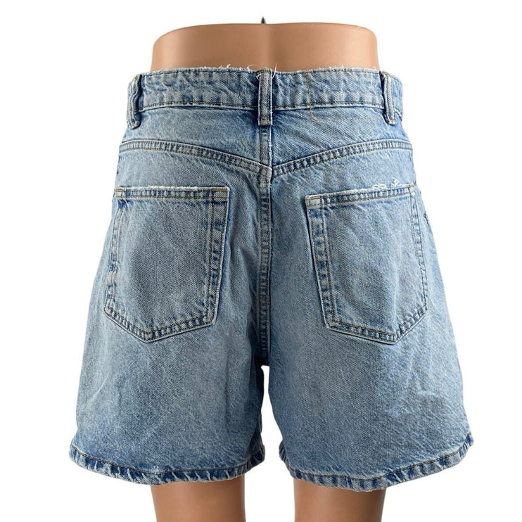 Zara Women's Blue Light Wash High Rise Bermuda Boyfriend Denim Jean Shorts Sz 8
