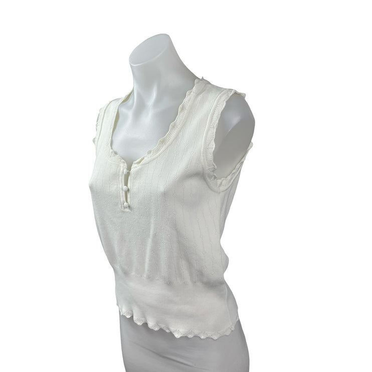 Industry Women's Off White Sleeveless Scoop Neck Henley Sweater Vest Tank Top M