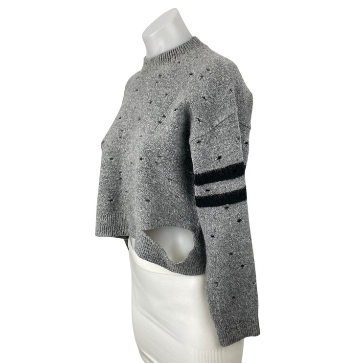 Topshop Nibbled Stripe Sleeve Women's Gray Distressed Crop Jumper Sweater Top 4
