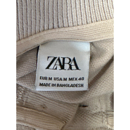 Zara Men's Beige Short Sleeve Collared Golf Pullover Knit Polo Shirt Top Size M