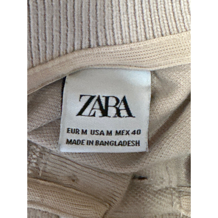 Zara Men's Beige Short Sleeve Collared Golf Pullover Knit Polo Shirt Top Size M