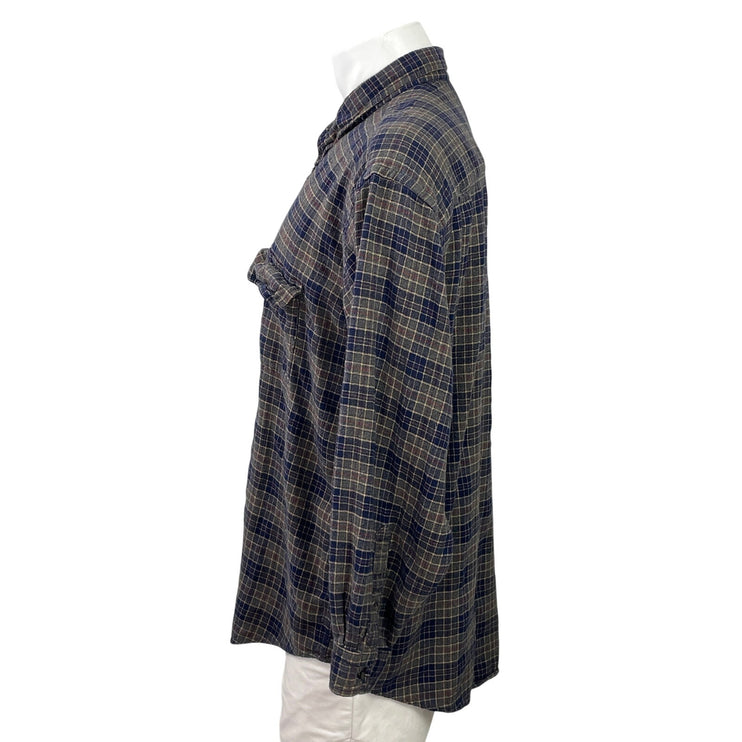 Van Hausen Men Blue Plaid Classic Pocket Long Sleeve Button Down Dress Shirt XL