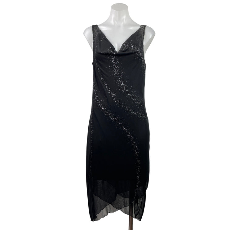 Byer Too! Womens Black Sleeveless Chiffon Cowl Neck Midi Cocktail Dress Size M