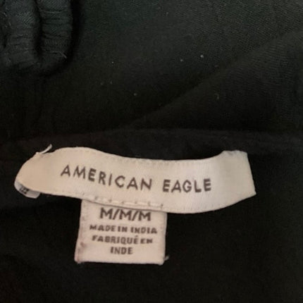 American Eagle Black Floral Embroidered Long Sleeve Cutout Peplum Blouse Top M