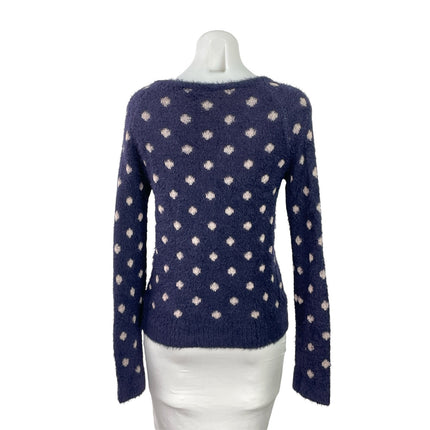 Anthropologie Moth Navy Blue Polka Dots Fuzzy Eyelash Knit Long Sleeve Sweater M
