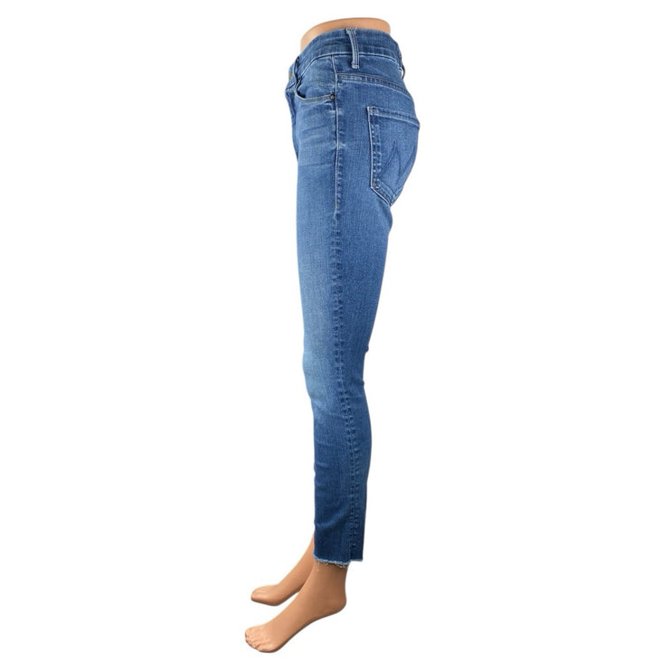 Mother Women's Blue High Waisted Medium Wash Raw Hem Skinny Denim Jeans Size 26