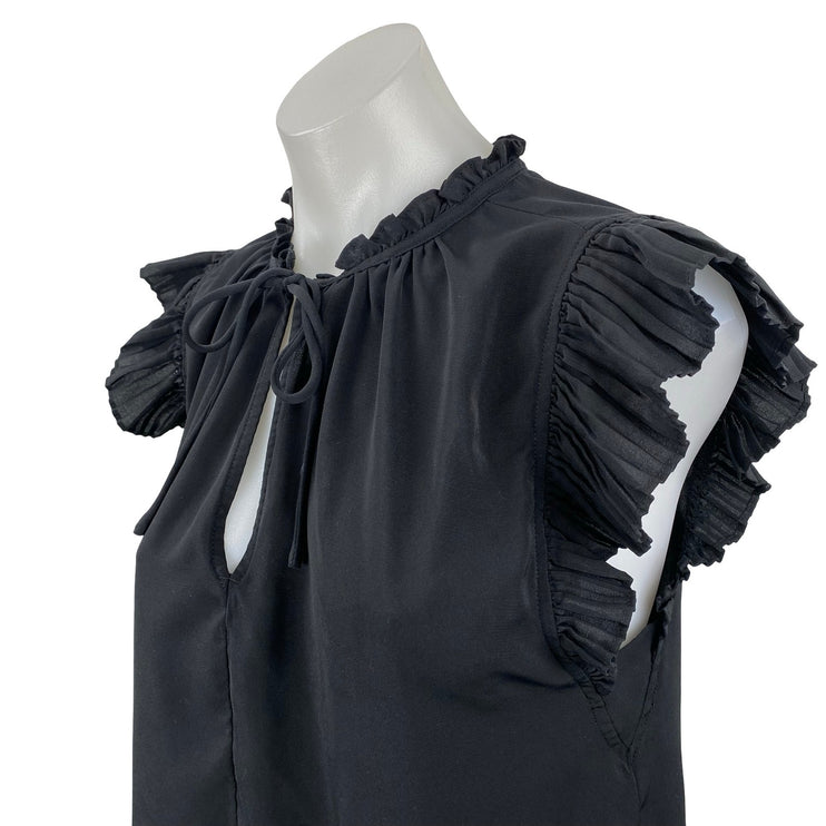 Abercrombie & Fitch Black Ruffle Tie Flutter Sleeve Mock Neck Blouse Top Size S