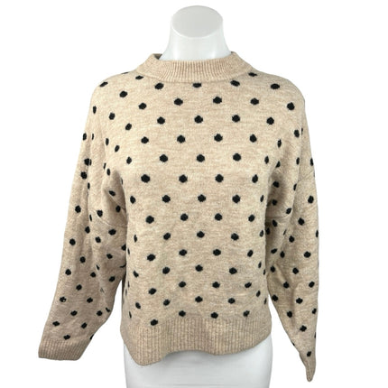 H&M NWT Beige Black Crew Neck Wool Oversized Pullover Sweater Top Size M