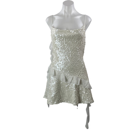 Zara White Sequin Ruffle Bridal Sparkly Sleeveless Cowl Neck A Line Mini Dress M