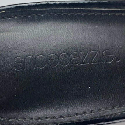 Shoe Dazzle Yasmeen Black Faux Patent Leather Buckle Strap Flats Mules Size 7.5