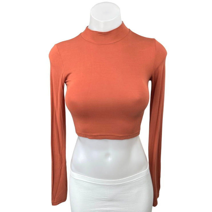 Aritzia Wilfred Orange Mock Neck Long Sleeve Pullover Crop Shirt Sweater Top XS