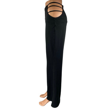 Princess Polly Women's Black High Waist Cutout Wide Leg Flared Trousers Pants 4