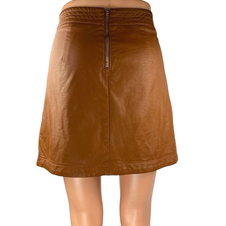 Altar'd State Women's Brown Faux Vegan Leather Asymmetric Mini A-Line Skirt Sz M