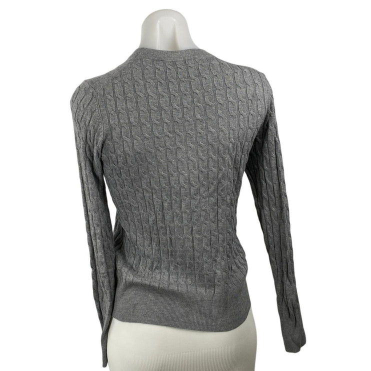 Zara Women's Gray Cable Knit Crew Neck Long Sleeve Slim Sweatshirt Sweater Top S