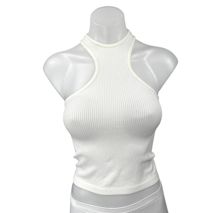 Stradivarius White Ribbed Knit Racerback Sleeveless Cami Camisole Tank Top Sz XS