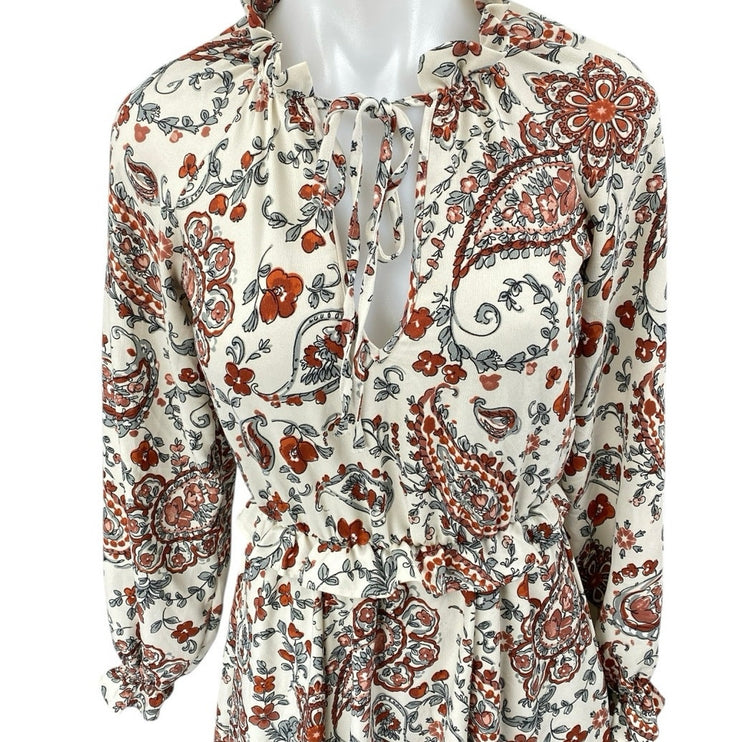Banana Republic Multicolor Floral Paisley Long Sleeve Ruffle A Line Midi Dress 0