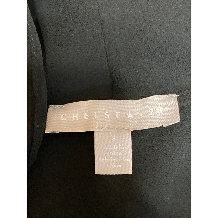 Chelsea28 Women's Black Silky Collared V-neck Sleeveless Button Blouse Top Sz S
