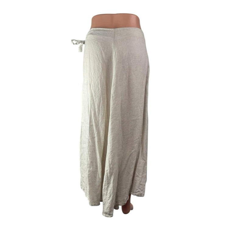 Oysho Women's Gray 100% Linen Tie High Waisted Straight Midi Wrap Skirt Size M