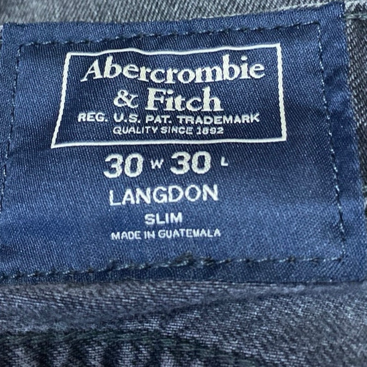 Abercrombie & Fitch Langdon Men's Black Distressed Straight Denim Jeans Size 30
