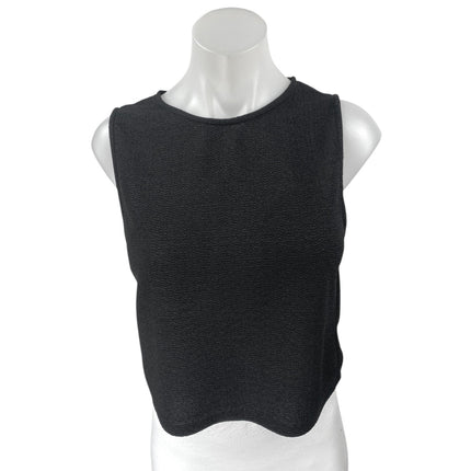 Zara Women's Black Textured Knit Sleeveless Crew Neck Casual Crop Tank Top Sz M
