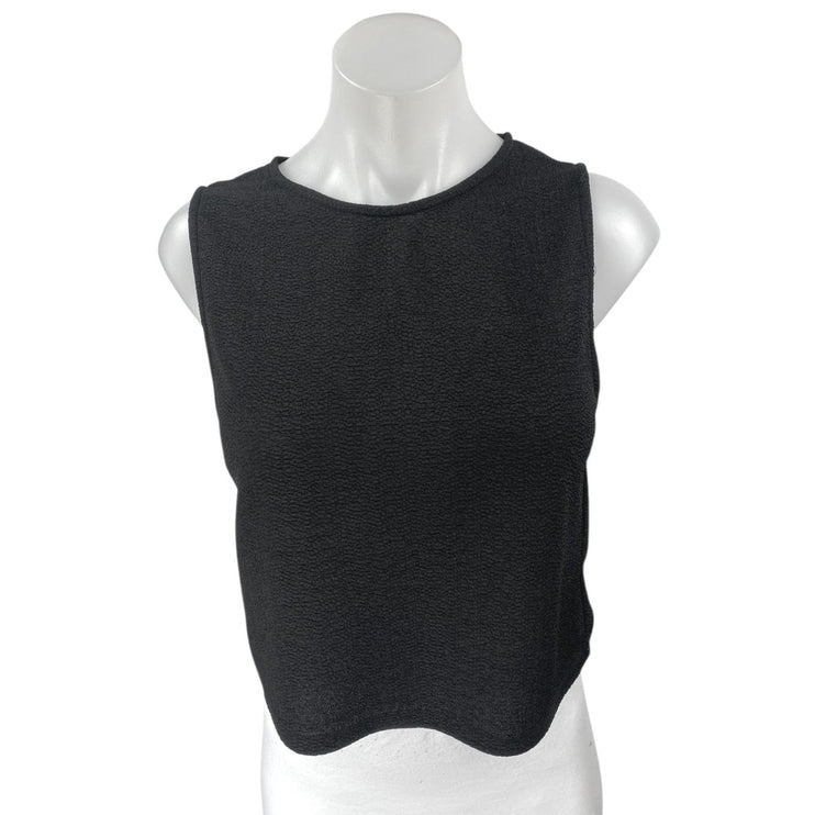 Zara Women's Black Textured Knit Sleeveless Crew Neck Casual Crop Tank Top Sz M