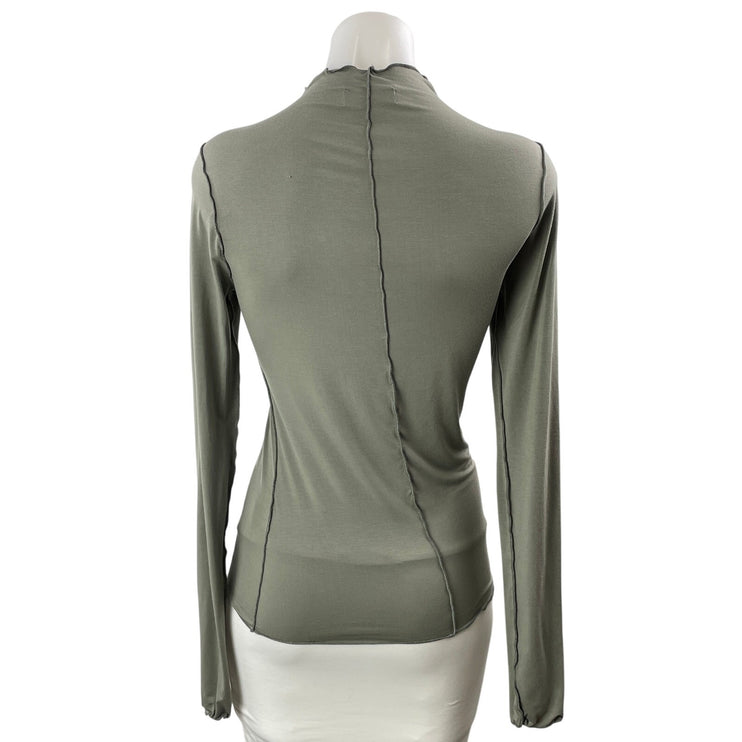 The Line By K Women's Gray Patchwork Mock Neck Soft Stretch Long Sleeve Top Sz M