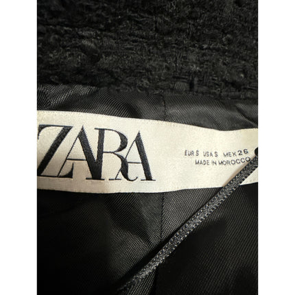 Zara Womens Black Tweed Fringe Double Breasted Military Trench Overcoat Jacket S