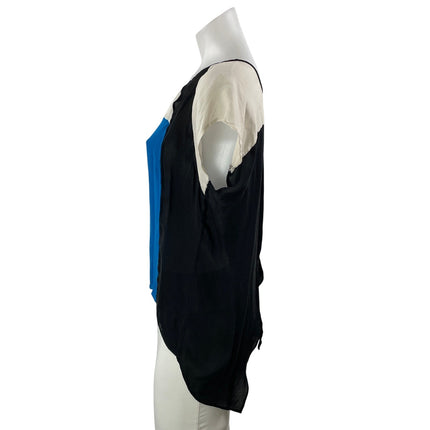 Rebecca Minkoff Women Blue 100% Silk Colorblock Short Sleeve Split  Blouse Top 6