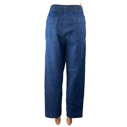 Uniqlo Women's Blue Pull On High Waisted Baggy Straight Leg Denim Jeans Size L