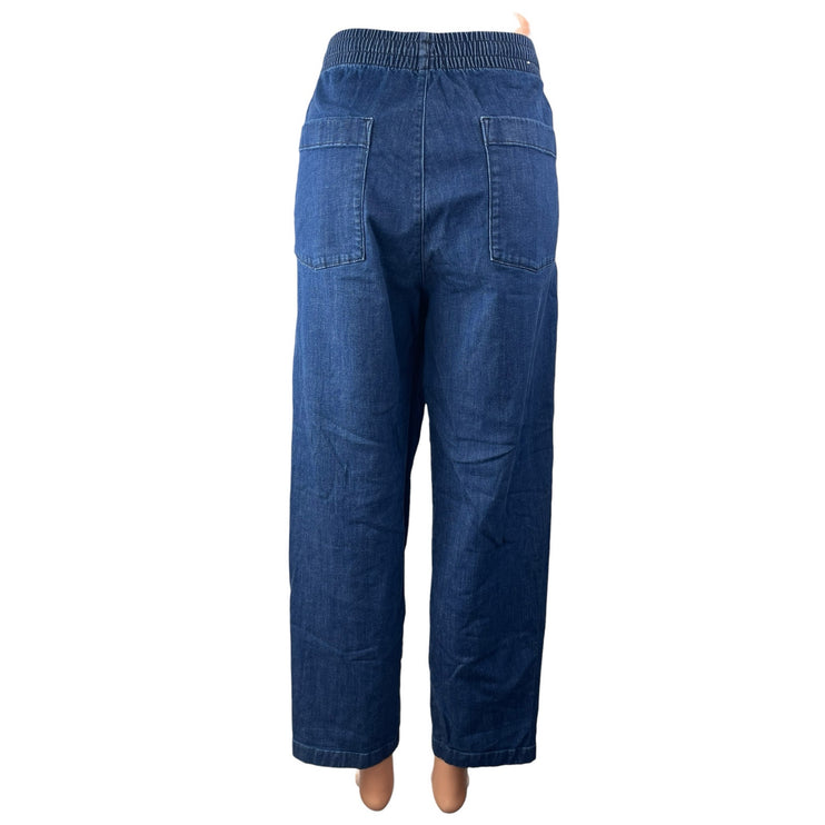 Uniqlo Women's Blue Pull On High Waisted Baggy Straight Leg Denim Jeans Size L