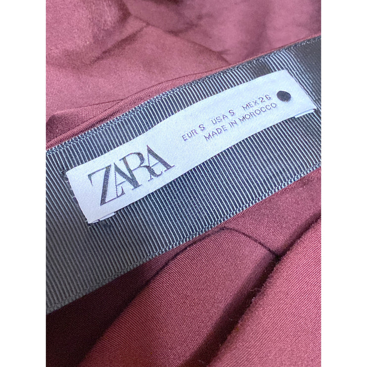 Zara Red Maroon Silk Satin Zip High Waisted Flowy Flare Slip Midi Skirt Size S