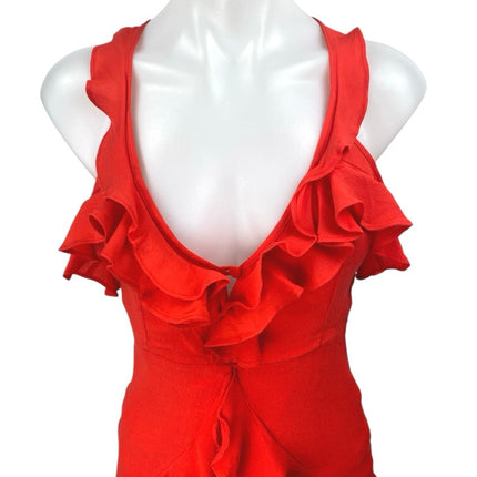 NEW Lulus Carmela Coral Red Sleeveless V Neck Ruffle Mini A Line Dress Size XS