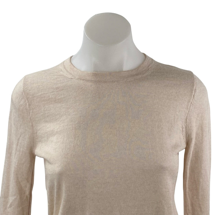 J.Crew Women's Beige 100% Merino Wool Long Sleeve Crew Neck Sweater Top Size XS