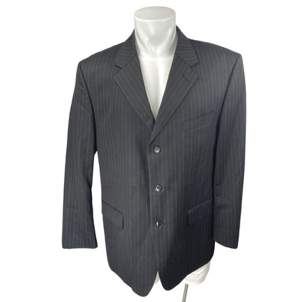 S&K Men's Black 100% Wool Pinstriped Long Sleeve Blazer Coat Suit Jacket Size 46