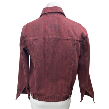 Blanknyc Rattled Up Maroon Snake Animal Print Long Sleeve Denim Jean Jacket S