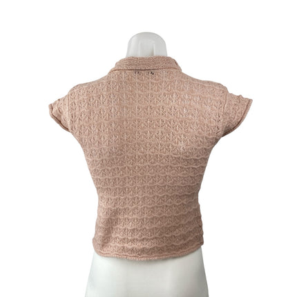 Zara Women's Pink Lace Floral Short Sleeve Mock Neck Knit Blouse Top Size L