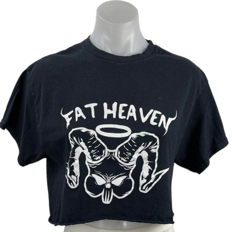 Fat Heaven Womens Black Punk Band Music Concert Tour Crop T Shirt Tee Top Size S